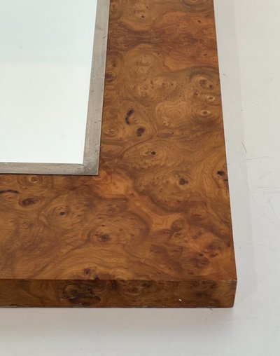 Furnier aus Ulmenmaserholz und Chromspiegel. Italienische Handwerkskunst von Willy Rizzo. Um 1970.