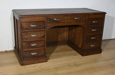 Scrivania con piedistallo in rovere, Art Déco - 1940
