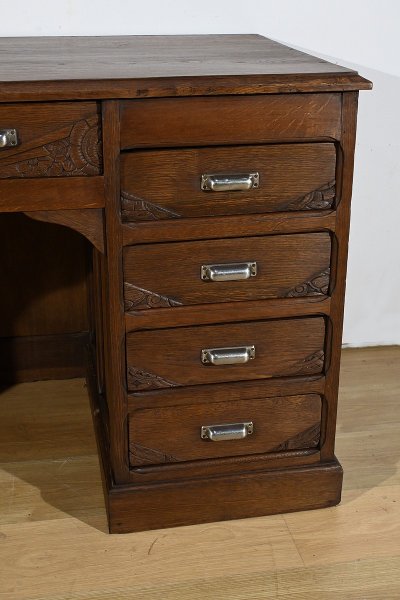 Scrivania con piedistallo in rovere, Art Déco - 1940