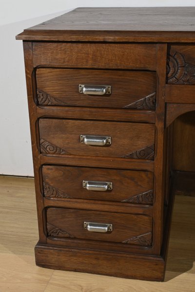 Scrivania con piedistallo in rovere, Art Déco - 1940