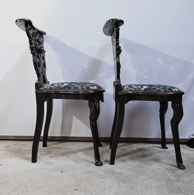 Pair of Travelling Chairs in Blackened Wood, Napoleon III period - Mid-19th century