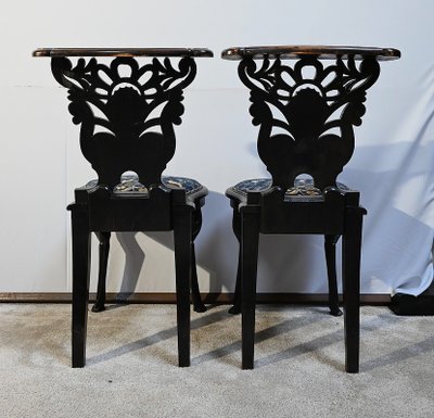 Pair of Travelling Chairs in Blackened Wood, Napoleon III period - Mid-19th century