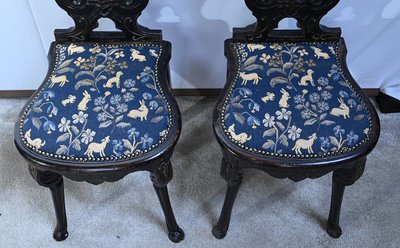 Pair of Travelling Chairs in Blackened Wood, Napoleon III period - Mid-19th century