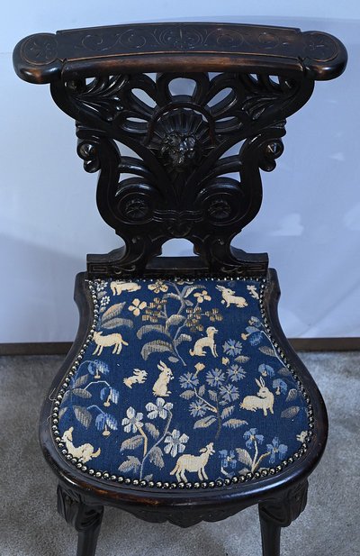 Pair of Travelling Chairs in Blackened Wood, Napoleon III period - Mid-19th century