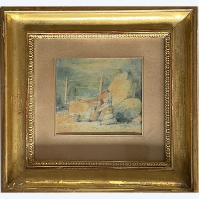 Petite Aquarelle Le tailleur de pierres, 1886 feuille d'or.