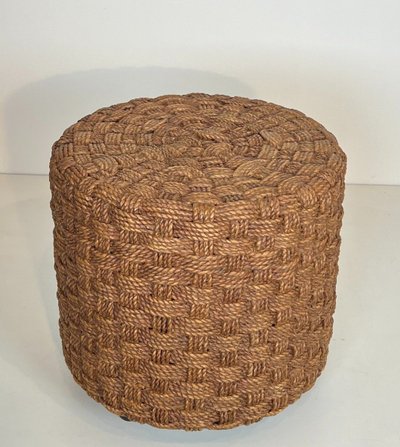 Pair of rope stools with round wooden legs. French work in the style of Adrien.