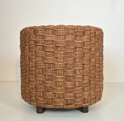 Pair of rope stools with round wooden legs. French work in the style of Adrien.
