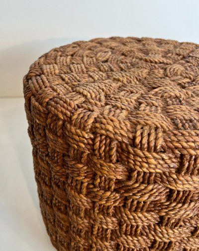 Pair of rope stools with round wooden legs. French work in the style of Adrien.