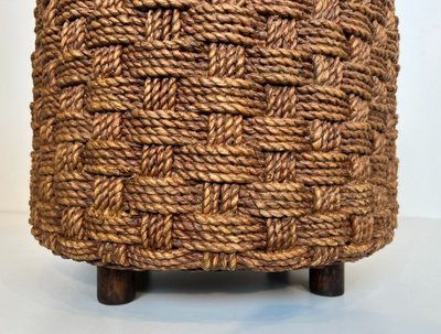 Pair of rope stools with round wooden legs. French work in the style of Adrien.