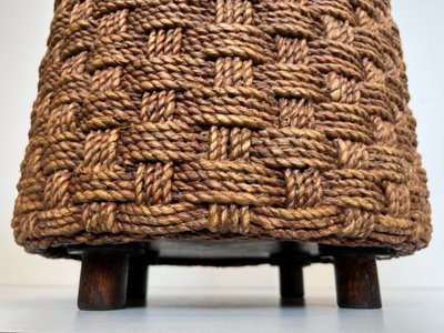 Pair of rope stools with round wooden legs. French work in the style of Adrien.