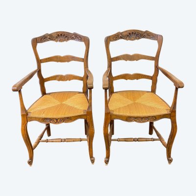Pair of 19th Century Provencal Style Straw Armchairs