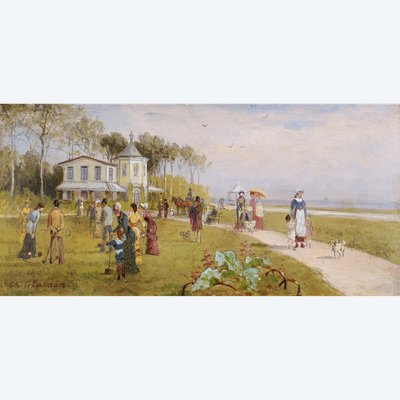 Charles GLASSON (attivo intorno al 1900) Buona società sulla costa della Normandia