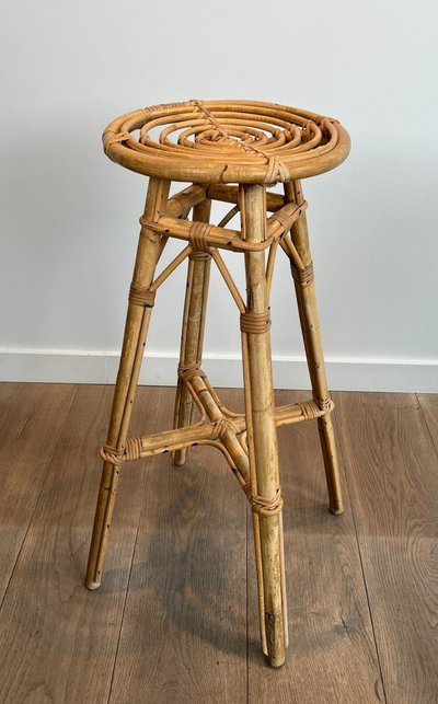 Set of 4 rattan stools. French work. Circa 1970