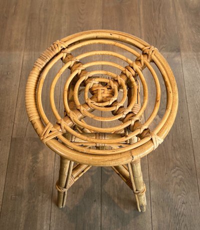 Set of 4 rattan stools. French work. Circa 1970
