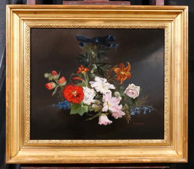 Charles Rivière, Nature morte de fleurs, tableau, 1857, Romantisme, jardin, école Lyonnsaise 