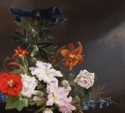 Charles Rivière, Nature morte de fleurs, tableau, 1857, Romantisme, jardin, école Lyonnsaise 