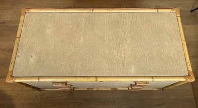 Cassettiera in bambù, rattan, legno e rafia di Adrien Audoux e Frida Minet (audoux Minet)