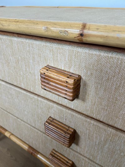 Cassettiera in bambù, rattan, legno e rafia di Adrien Audoux e Frida Minet (audoux Minet)