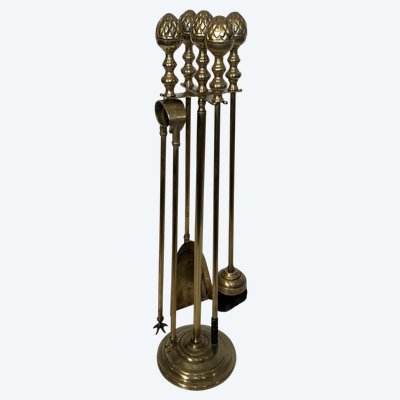 Brass Fire Pit Set with Pine Cones in the Style of Maison Baguès