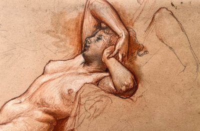 Nu féminin alangui  - dessin aux trois crayons