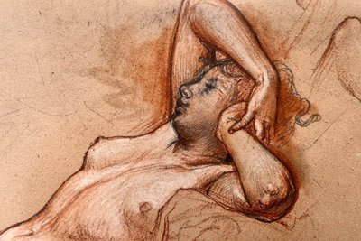 Nu féminin alangui  - dessin aux trois crayons