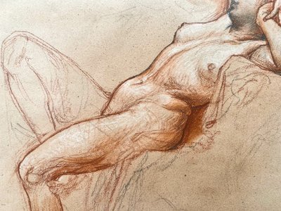 Nu féminin alangui  - dessin aux trois crayons