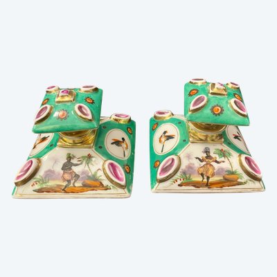 Pair of Paris Porcelain Perfume Bottles, 19th Century