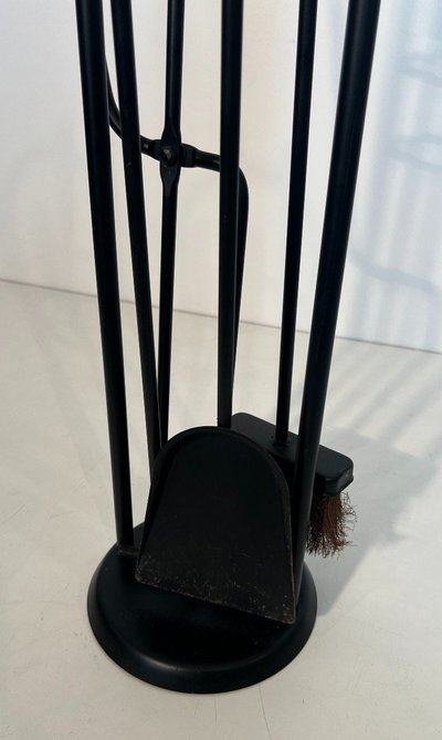 Nécessaire De Feu Design En Métal Laqué Noir Et Laiton. French work. Circa 1970