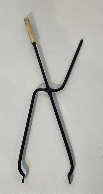 Nécessaire De Feu Design En Métal Laqué Noir Et Laiton. French work. Circa 1970