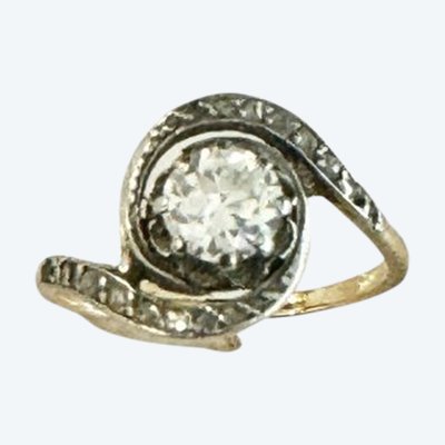 Bague art Nouveau Tourbillon En Or, Platine Et Diamant 
