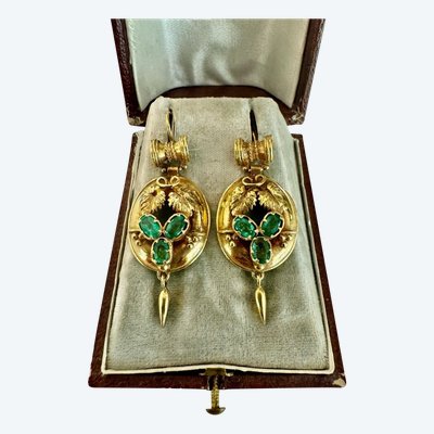 Paire De Pendants d'Oreilles En Or Et émeraudes Napoléon III