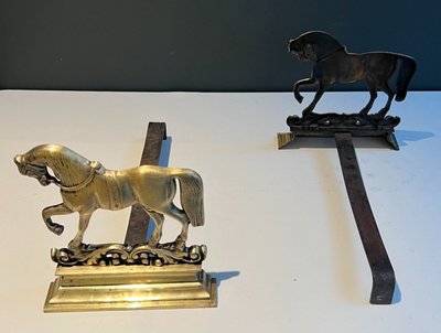 Pair Of Bronze Horse Andirons. French work. Circa 1900