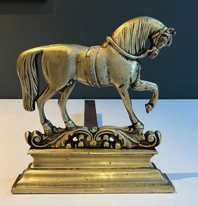 Pair Of Bronze Horse Andirons. French work. Circa 1900