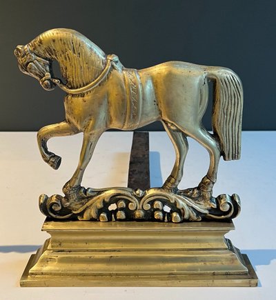 Pair Of Bronze Horse Andirons. French work. Circa 1900