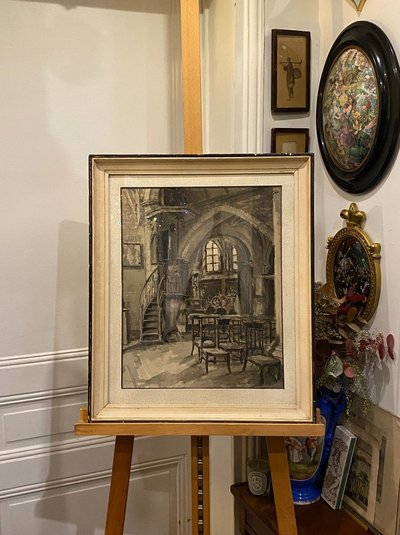 Intérieur d'Eglise, Charles Londot, Aquarelle
