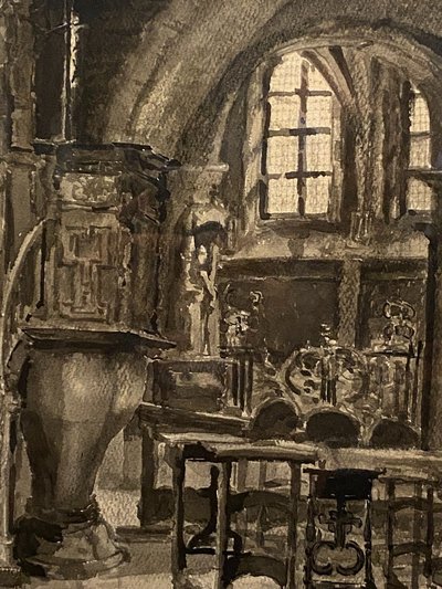 Intérieur d'Eglise, Charles Londot, Aquarelle