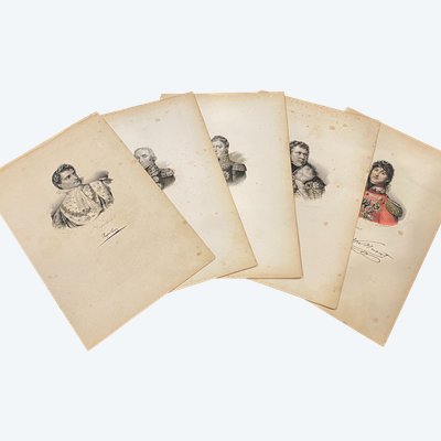 Series of 5 portraits, 19th century engraving