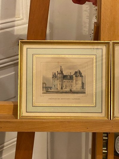 Pair of engravings, Porte Guillaume in Chartres, Chateau de Montigny, 1830
