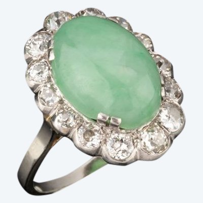 Anello Art Déco in giada e diamanti