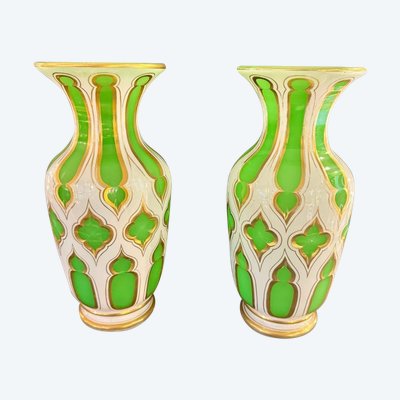 Pair of Opaline Overlay Vases