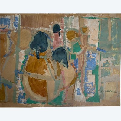 Gabriel Godard. Original abstract painting signed and dated 55