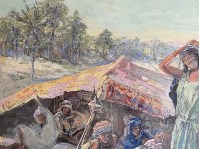 Léon RUFFE "I Beduini" bellissima tempera originale firmata. Pittura orientalista