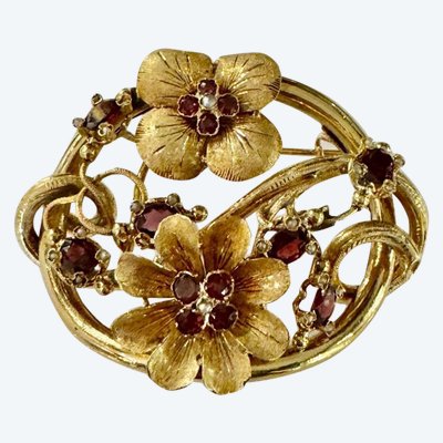 Importante Broche En Or Et Grenats d'époque Napoléon III