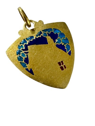 Medaglia d'amore: una casetta e un cuore in oro e smalto Art Nouveau