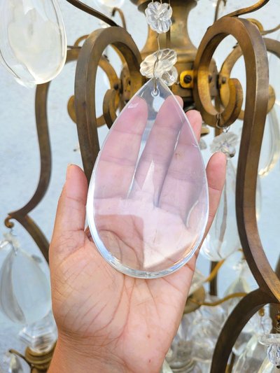 Grand Lustre Cage En Bronze Et Cristal (h142cm), XXème Siècle