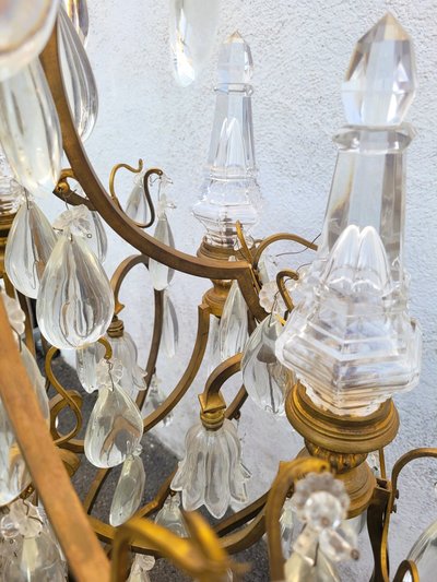 Grand Lustre Cage En Bronze Et Cristal (h142cm), XXème Siècle
