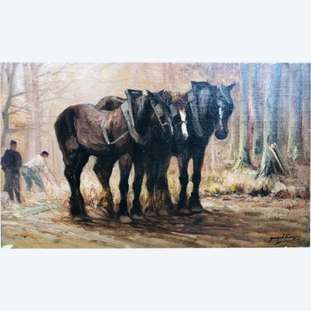 "The Horse Carriage", Öl auf Mahagoniplatte, signiert Joseph François, Ende des 19. Jahrhunderts