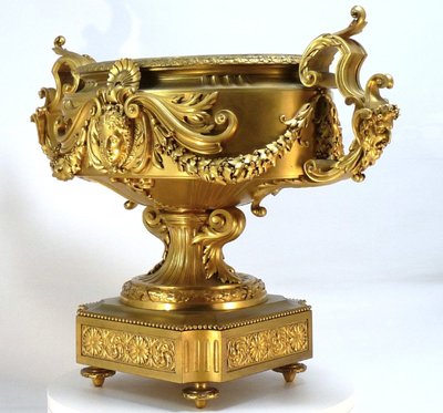 60CM Jardinière ou centre de table en bronze doré signé Barbedienne