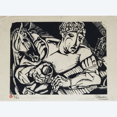 Nicolas Eekman The Groom Woodcut Engraving 20th C Old Print
