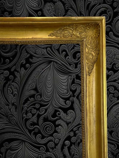 19TH CENTURY EMPIRE PERIOD FRAME IN WOOD / GOLD STUCCO FOR PAINTING 47.5 CM X 37 CM